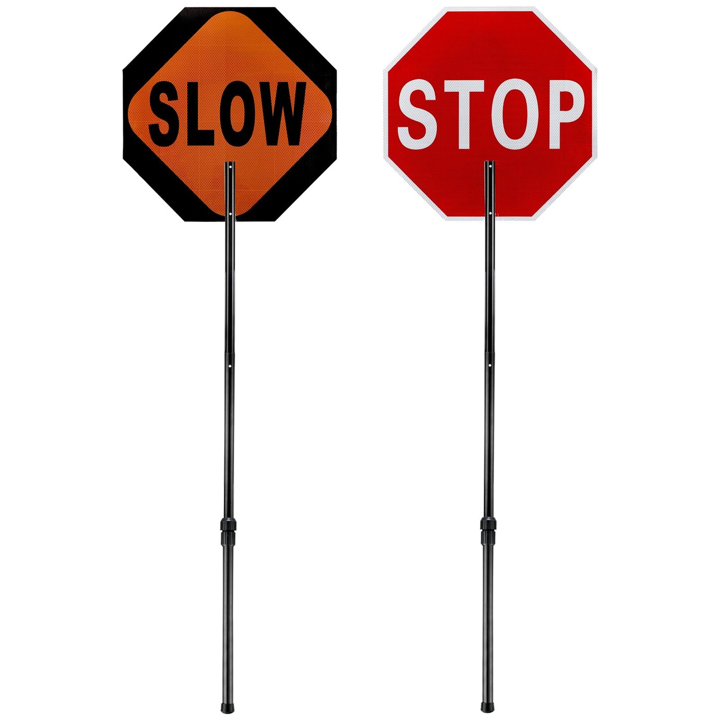 Kanayu 1 Pcs 24x24inch Flagger Helper Slow Stop Paddle Signs with Telescopic Stretchable Staff Double Sided Stop/slow Paddle Honeycomb Reflective Signs for Road Traffic Construction (60 Inch)