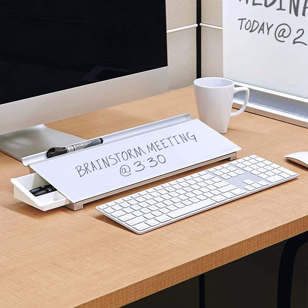 Glass Desktop Computer Pad, 18" x 6", Whiteboard, Dry Erase Surface, White Surface (GDP186), 2 Set