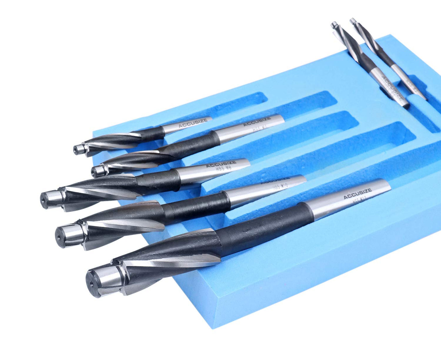 Accusize Industrial Tools 7 Pc Metric Hss Solid Capscrew Counterbore Set, 3 Flute, Straight Shank, 508S-007m