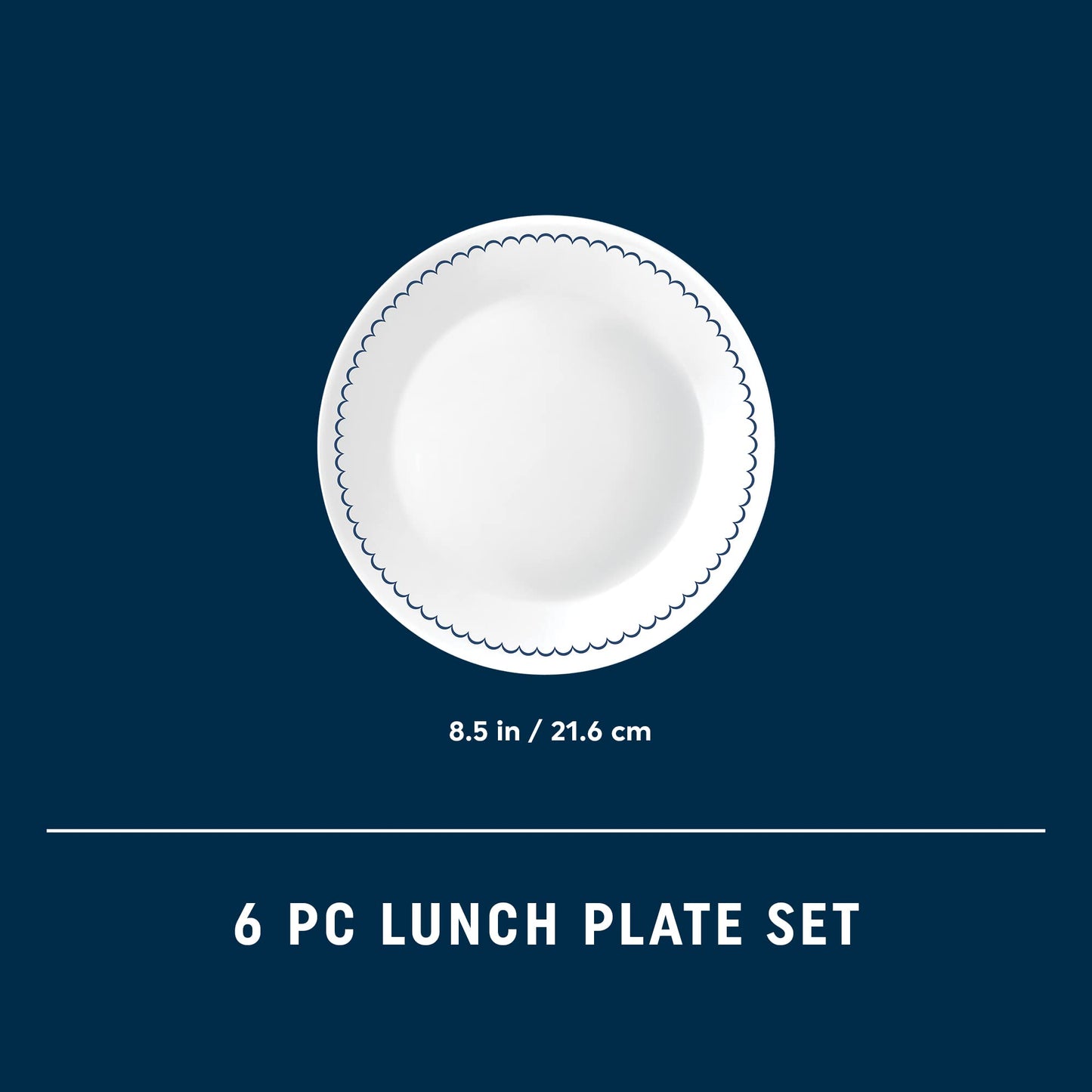 Corelle 6-Piece 8.5" Lunch Round Plates, Vitrelle Triple Layer Glass, Lightweight Round Plates, Salad Plates, Chip and Scratch Resistant, Microwave and Dishwasher Safe, Caspian
