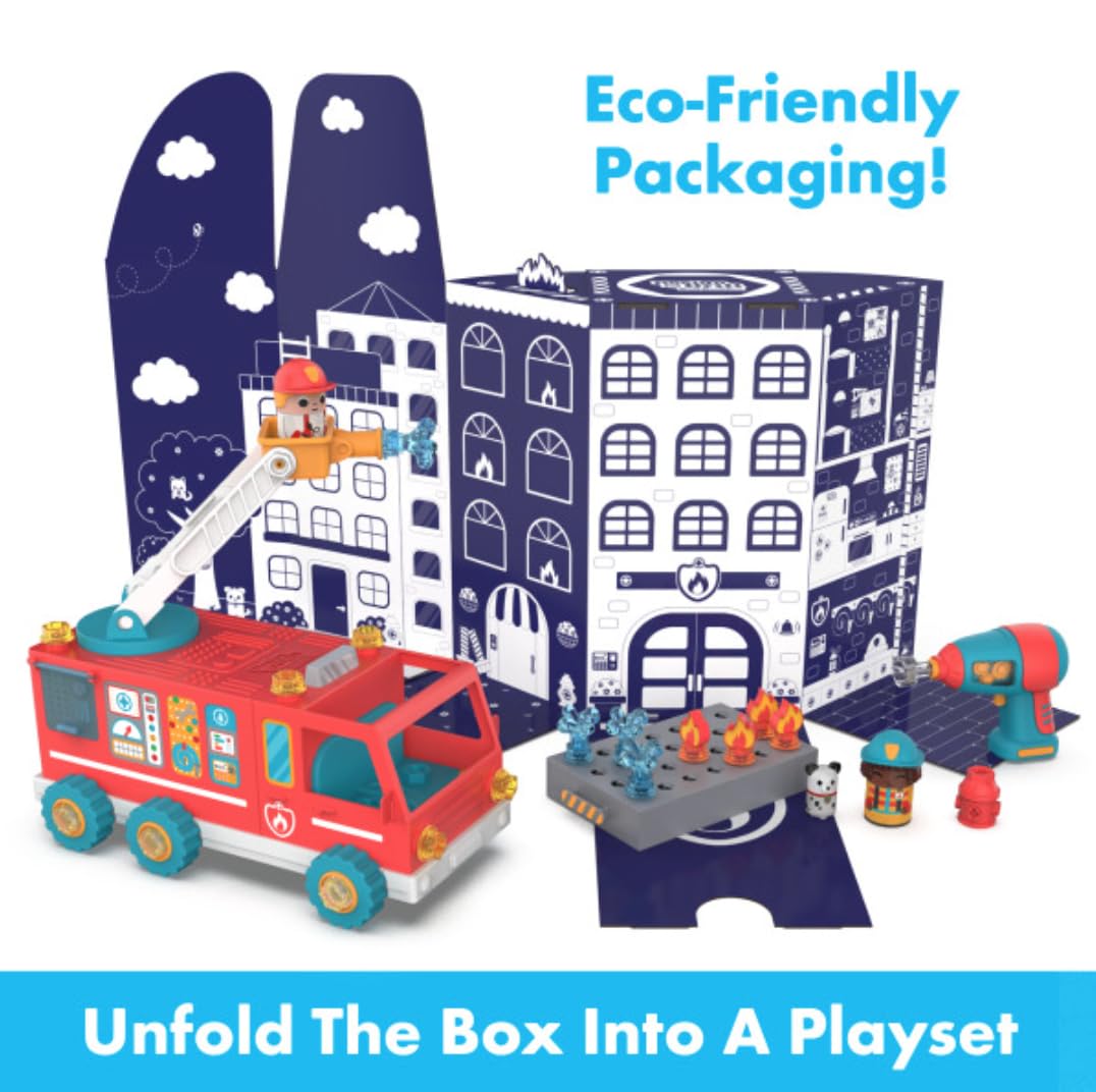 Educational Insights Design & Drill Bolt Buddies Fire Truck Take Apart Toy with Electric Toy Drill, Preschool STEM Gift for Boys & Girls, Ages 3+