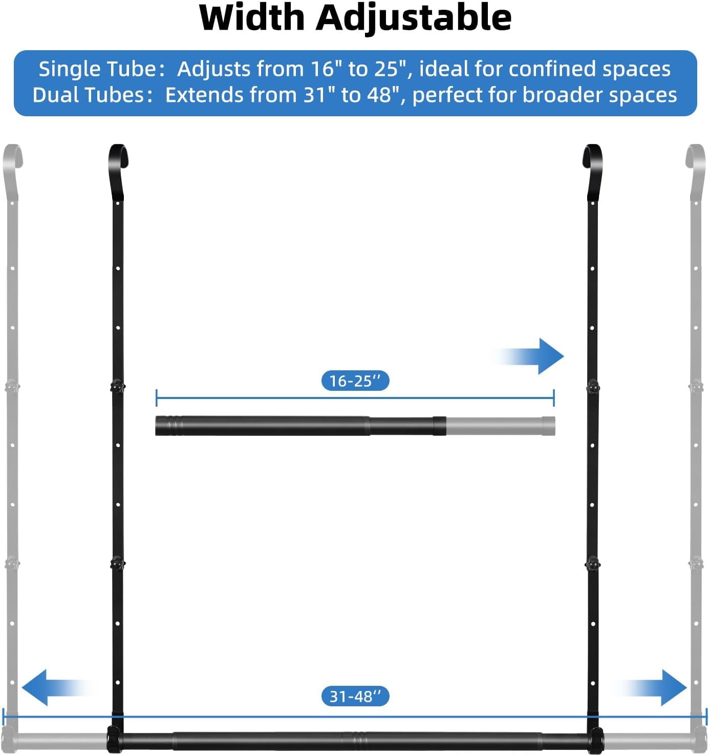 Adjustable Closet Rods for Hanging Clothes 2 Pack Heavy Duty Closet Extender Hanging Rod Double Hanging Closet Bar Space-Saving Closet Lower Extender for Clothing Organizer