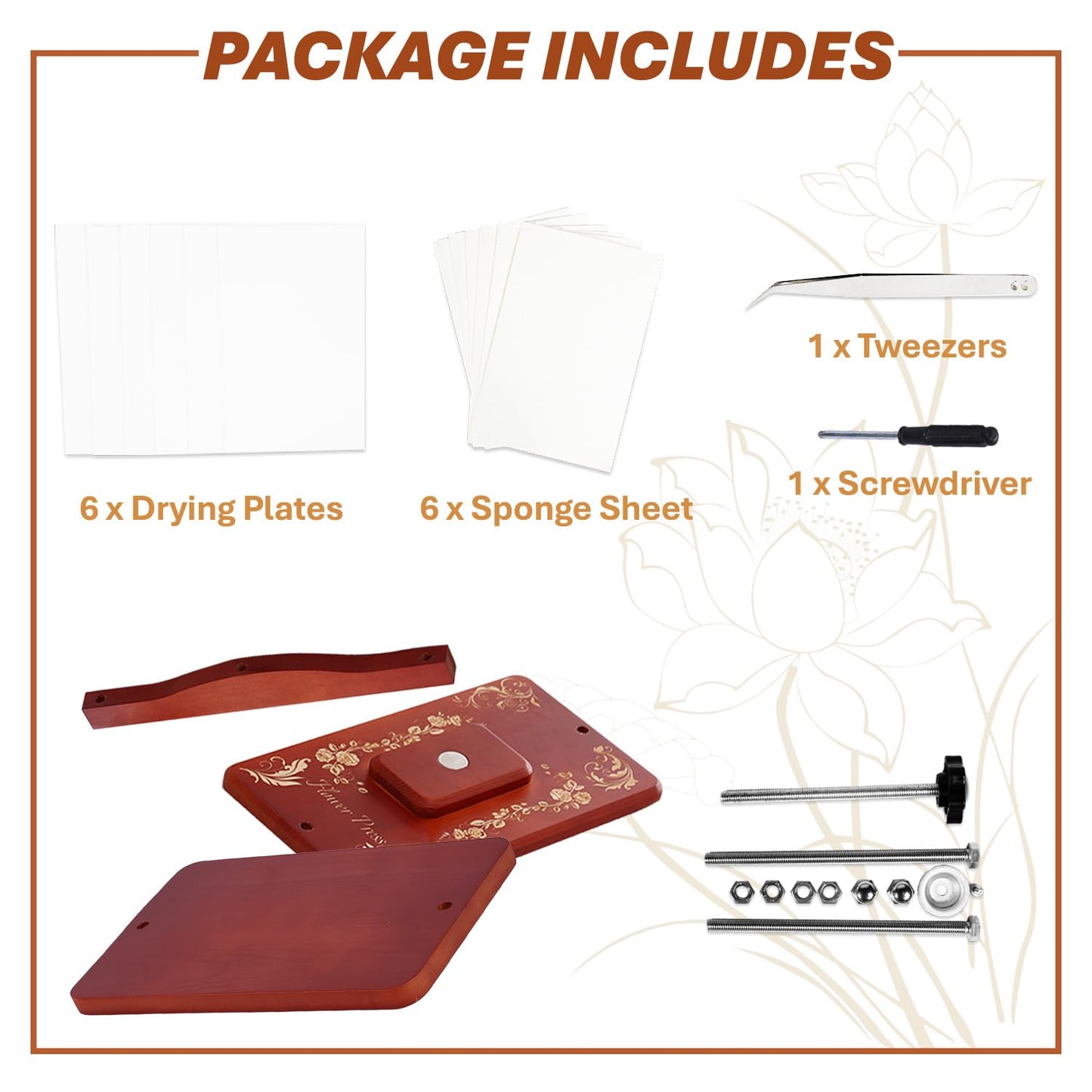 Nuvograin Red Pine Flower Press Kit,Easy One-Step Wooden Plant Press,10 x 6 inch Flower Presser for Kids & Adults, Great for Thanksgiving & Christmas Gifts