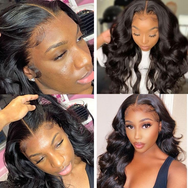 KRN 13X6 Real HD Lace Frontal Body Wave, Ultra-Thin Invisible Lace Frontal Human Hair Natural Black 12A Brazilian Virgin Hair Single Knot HD Frontal 13X6 Pre-Plucked with Baby Hair 16 Inch