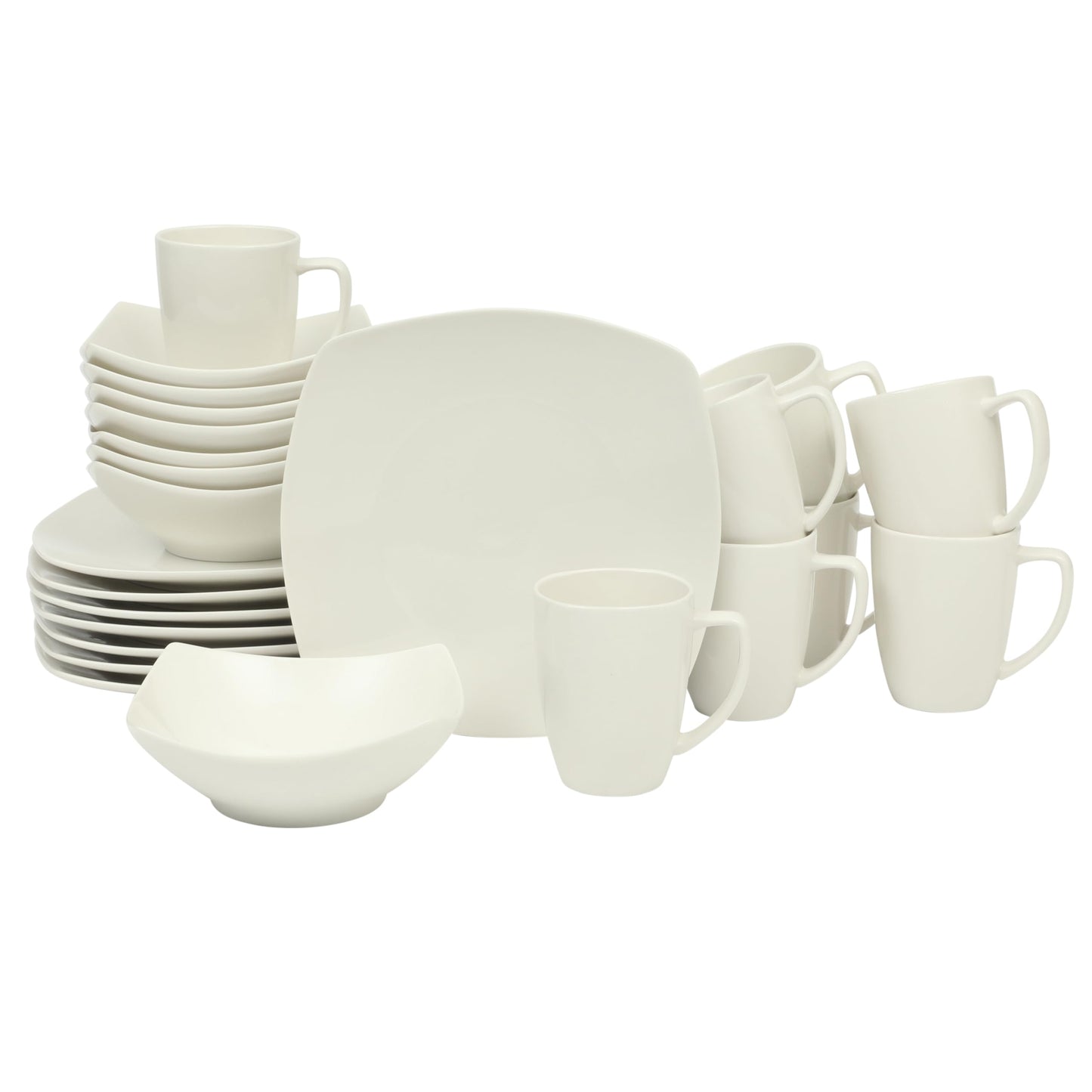 Gibson Home Zen Buffet (Service for 8) 24 Piece Plates and Bowls Porcelain Solid Color Dishes Ceramic Dinnerware Set - White