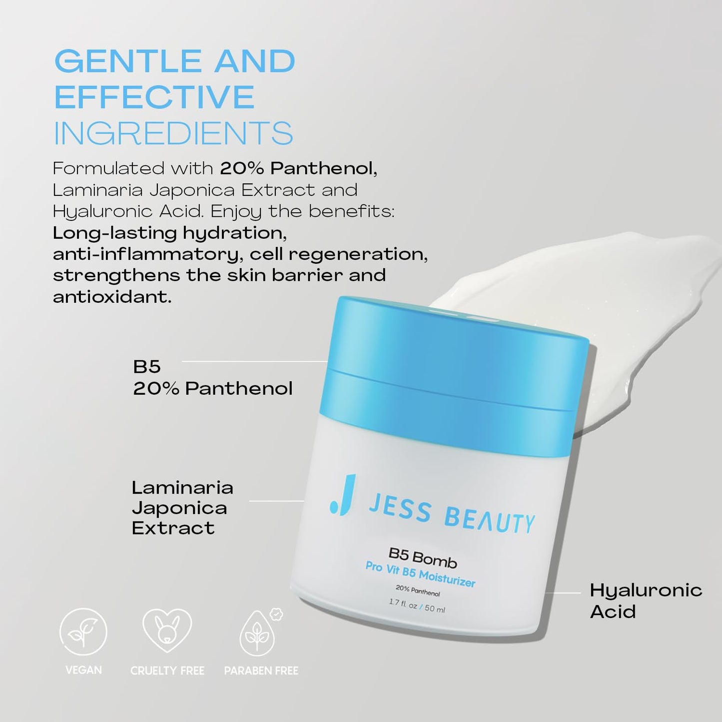 JESS BEAUTY | B5 Bomb Pro Vit B5 Face Moisturizer | Panthenol Cream Skin Care | Vegan Face Cream Skincare Hydration 50 ml