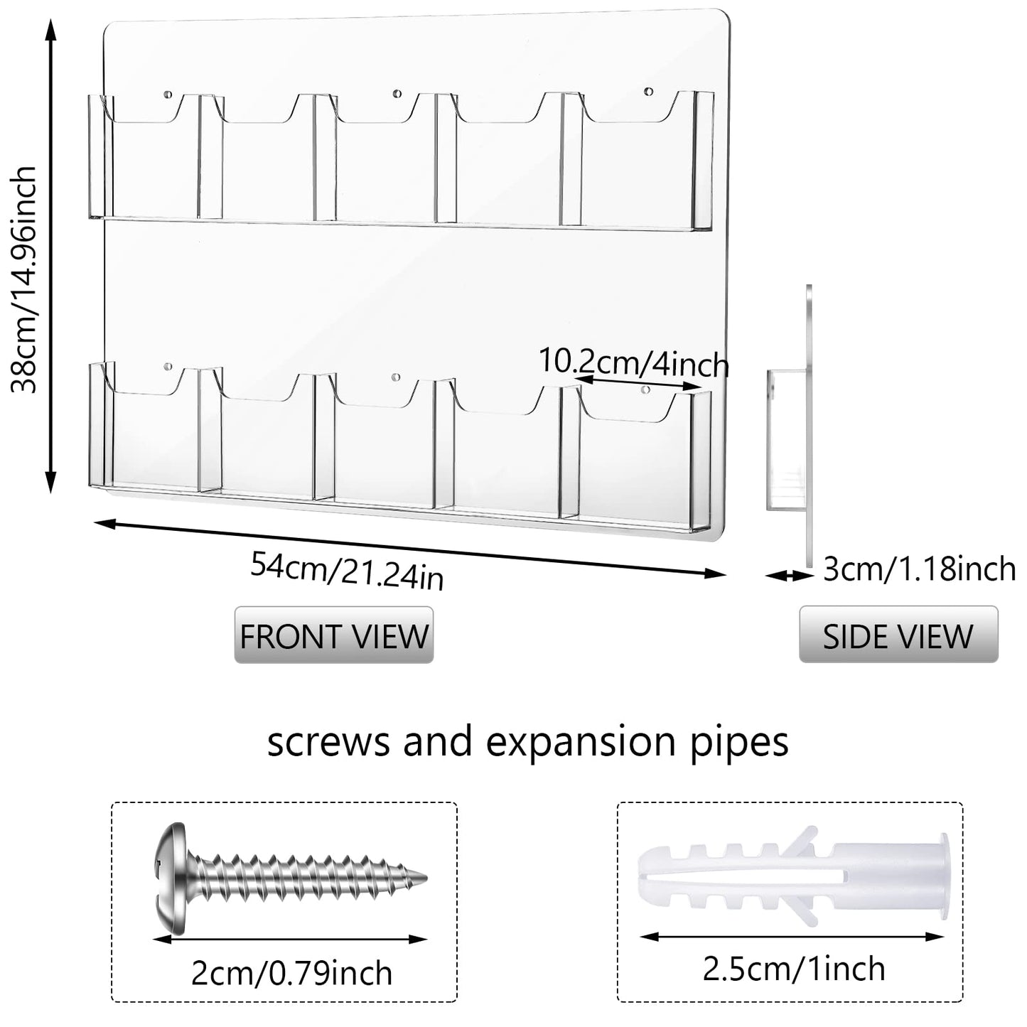 Eersida 10 Pockets Acrylic Brochure Pamphlet Holder Brochure Display Stand Business Tri Fold Multi Slot Holder Rack Wall Mount Clear Pocket Space Saver for Flyer Literature Menu Advertise
