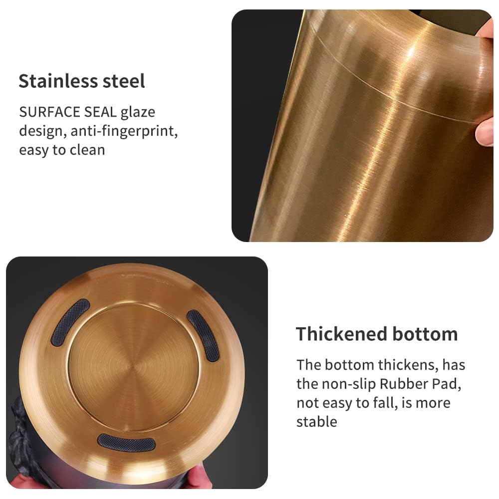 LEASYLIFE 8L/2.1gal Brushed Nickel Gold Trash Can, Rose Gold, Brass for Bathroom, Powder Room, Bedroom, Office