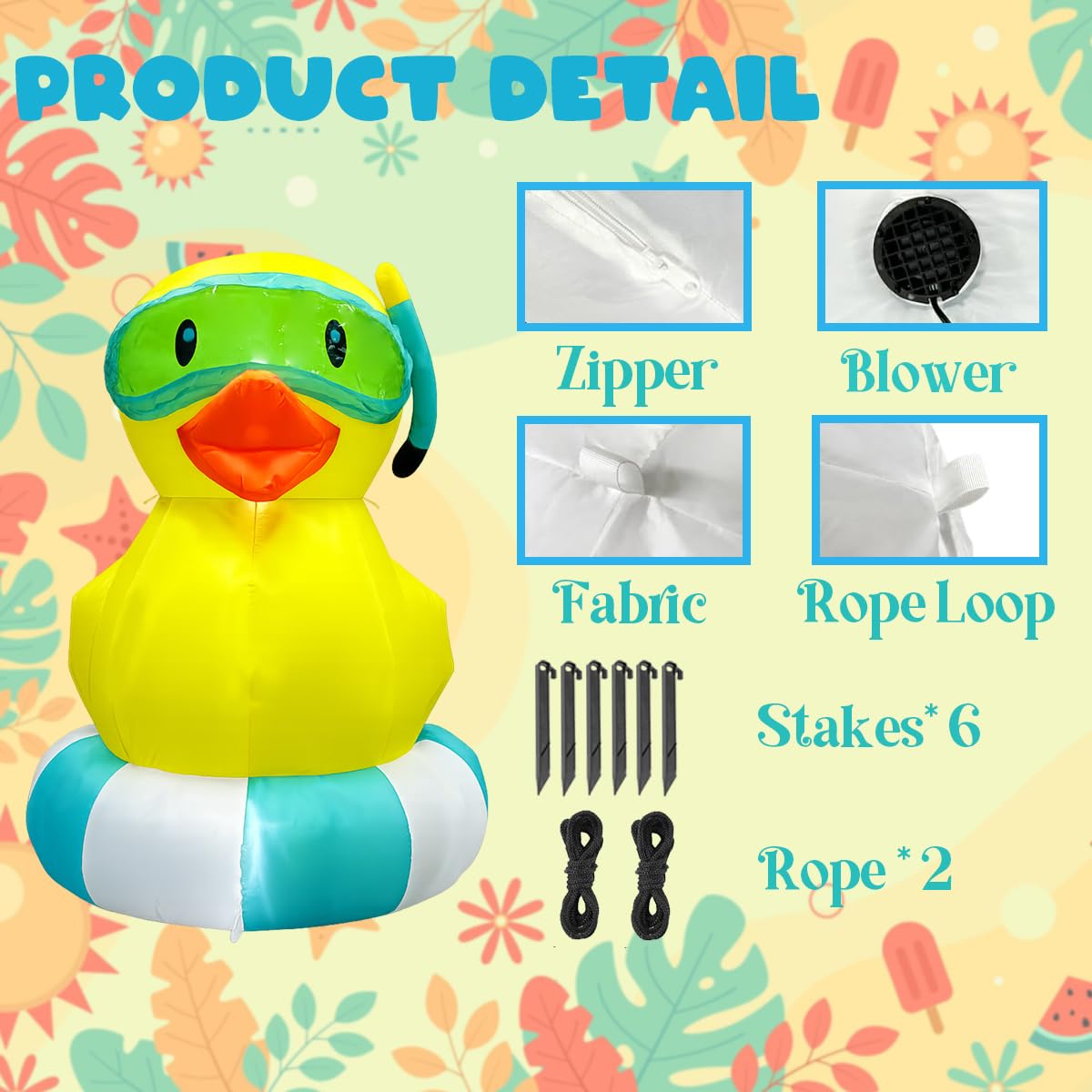 5ft Summer Inflatable Swimming Pool Duck Decorations LED Blow Up Outdoor Decoration Pool Party Favors for Beach Party Decor Tropical Yard Lawn Garden Supplies