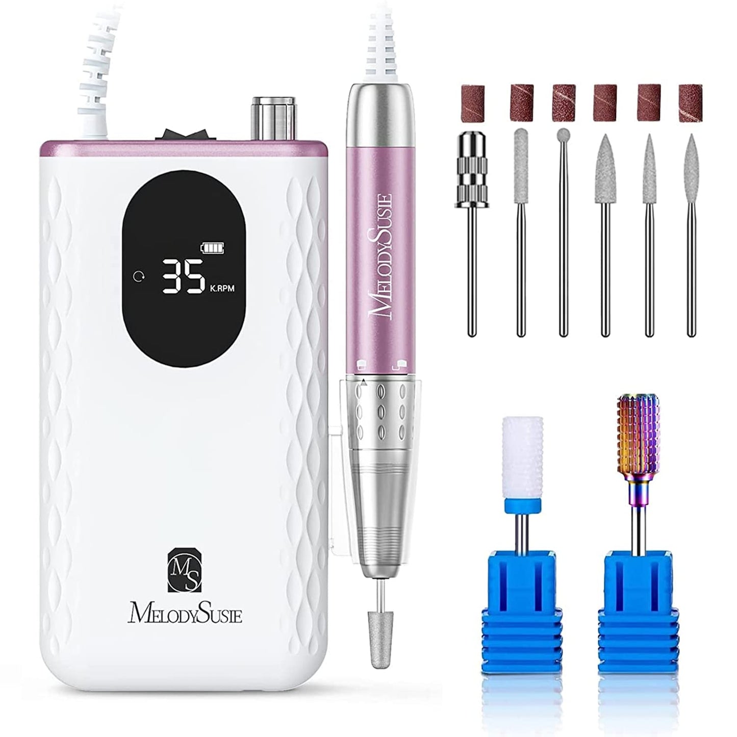 MelodySusie Nail Drill Professional 35000 RPM, Rechargeable Nail File for Nails Gel Polishing Removing, Fast Heat Dissipation & Low Noise, Portable E file for Manicure Pedicure at Home & Salon, MM400D