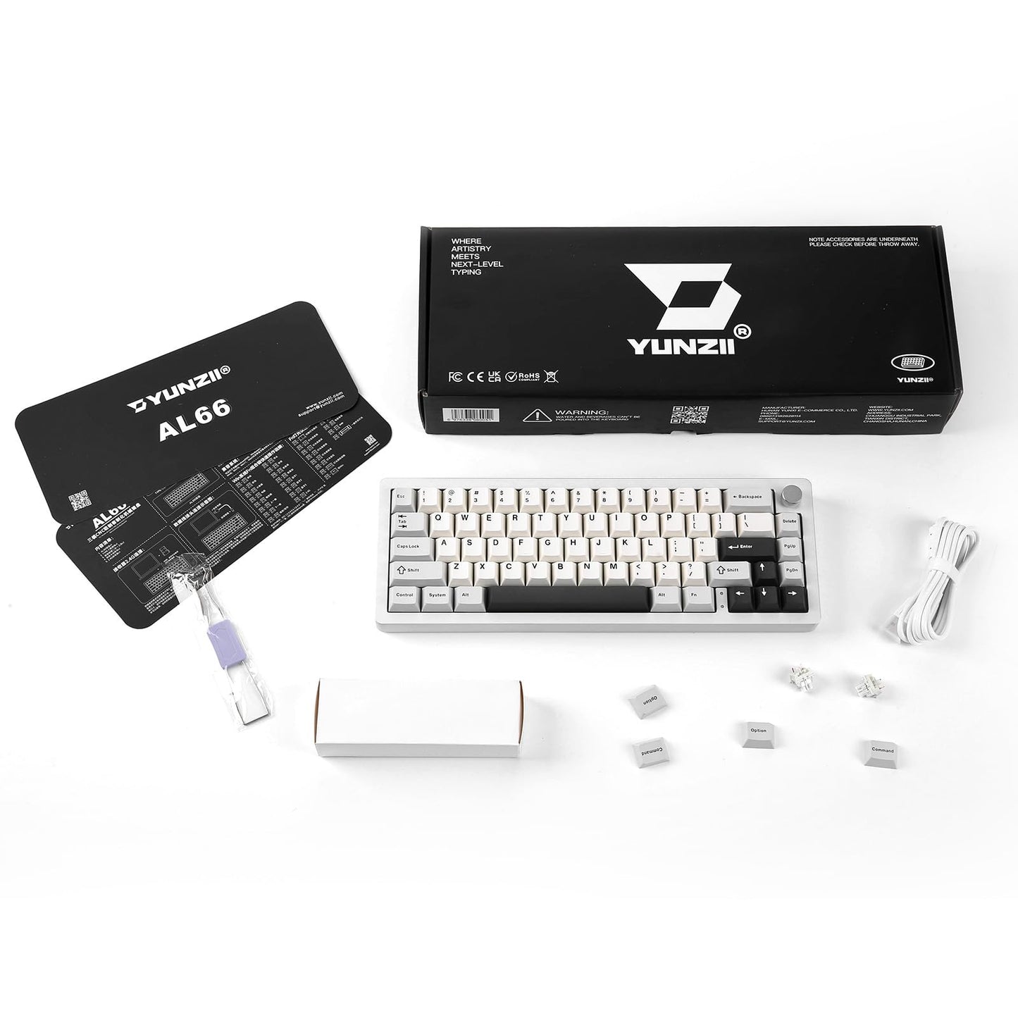 YUNZII AL66 Wireless Mechanical Keyboard,65% Knob Control Aluminum Gaming Keyboard BT/2.4G/Wired Hot Swappable Pre-lubed Switches, Gasket Mounted RGB Keyboard for Win/Mac(Milk Switch, Silver)
