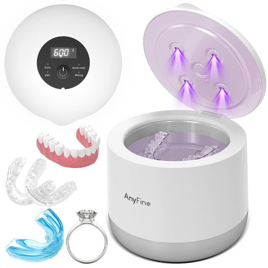 AnyFine Advanced Ultrasonic Retainer Cleaner Machine for Dentures, Mouth Guards, Braces, Toothbrush Heads, Jewelry, 45kHz Triple-Phase Purification System, 4 Modes for Multiple Dental Appliances