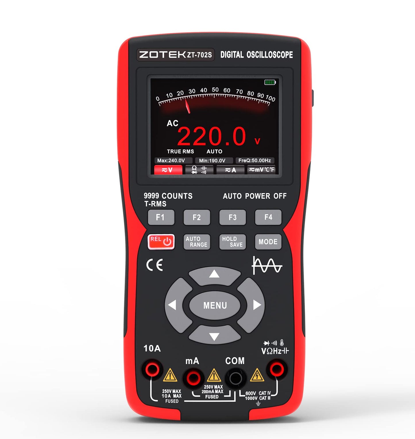 ZOTEK ZT-702S 2-in-1 Oscilloscope Multimeter with 2.8 Inch IPS Display,9999 Counts, Single Channel 10MHZ Bandwidth,48MSa/s High Real-time Sampling Rate,±400V Input Voltage,Measures Ohm-Volt-Tester