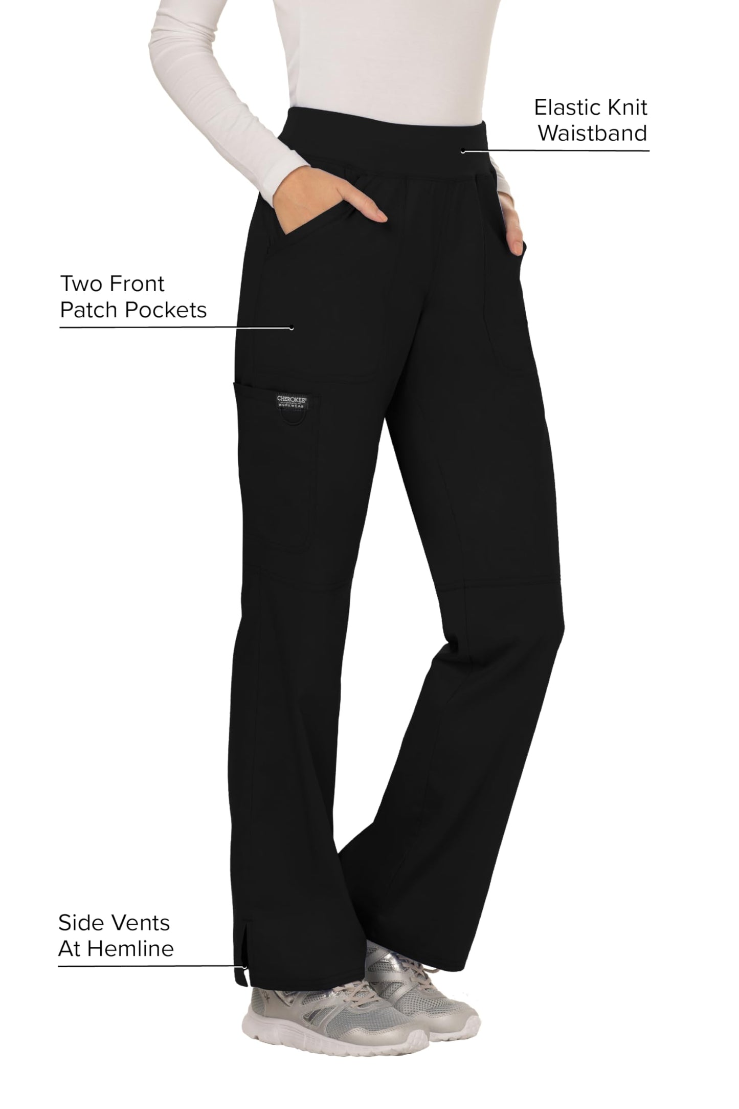 Cherokee Women's Mid Rise Straight Leg Pull-on Pant, Black, Large