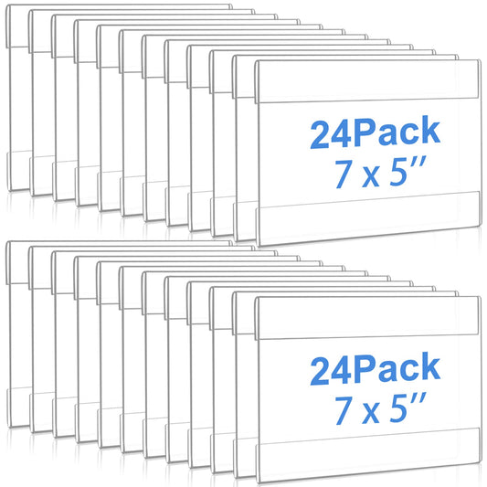 24 Pack Acrylic Wall Mounted Sign Holder Vertical Plastic Clear Frames No Drilling Wall Mounted Sign Holder with Adhesive Tape for Displaying Document Flyer Poster(Horizontal Style,5 x 7 Inch)
