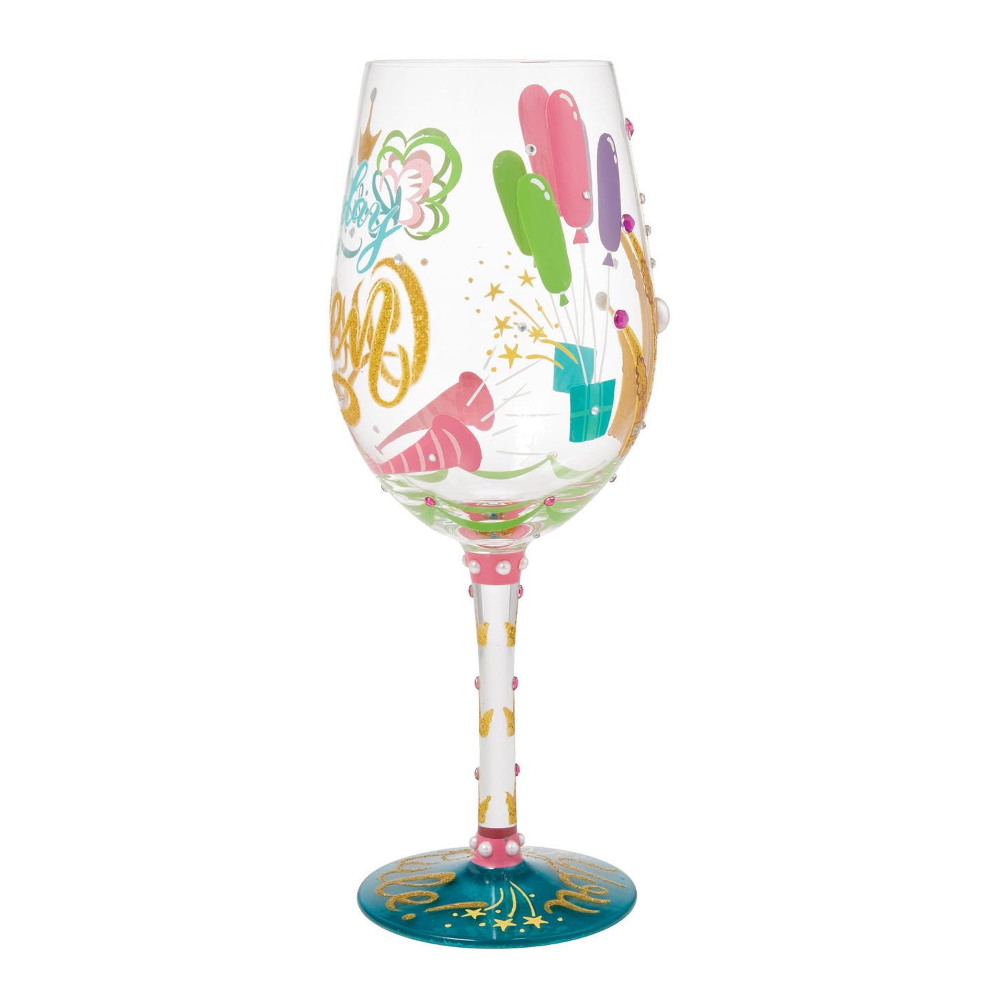 Enesco Lolita Designs Birthday Queen You Rule Hand-Painted Artisan Wine Glass, 15 Ounce, Multicolor