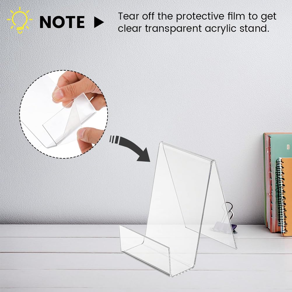 Ukontagood 16 Pcs Large Acrylic Book Display Stand, 5.7''×4'' Display Stand with Ledge, Clear Acrylic Book Display Easel for Album, CD, Picture, Artworks, Phone, Tablet