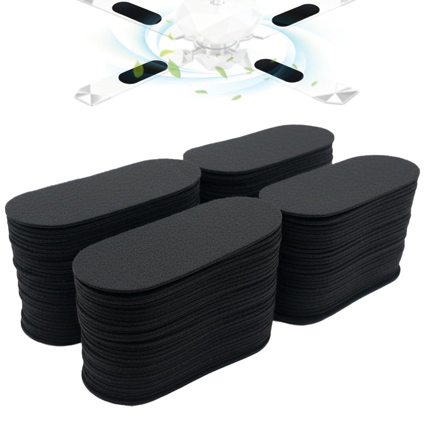 Amestar 40 Pack Ceiling Fan Filters for Blades, Black Ceiling Fan Air Purifier Pads, Dust Catcher Activated Coconut Carbon Ceiling Fan Filter Accessories
