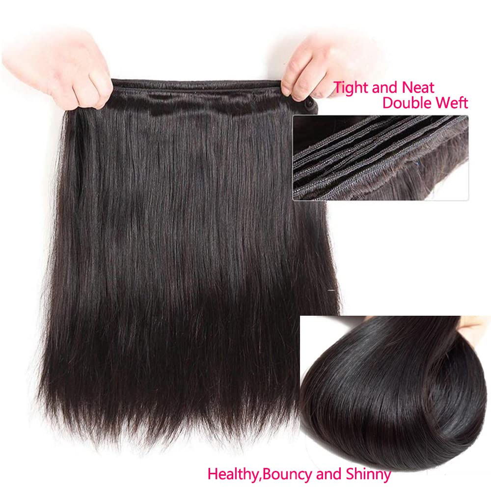 QinMei Brazilian Hair Straight Bundles 10A Grade 10 12 14 inches 100% Unprocessed Virgin Straight Human Hair 3 Bundles Weave Extensions Natural Color