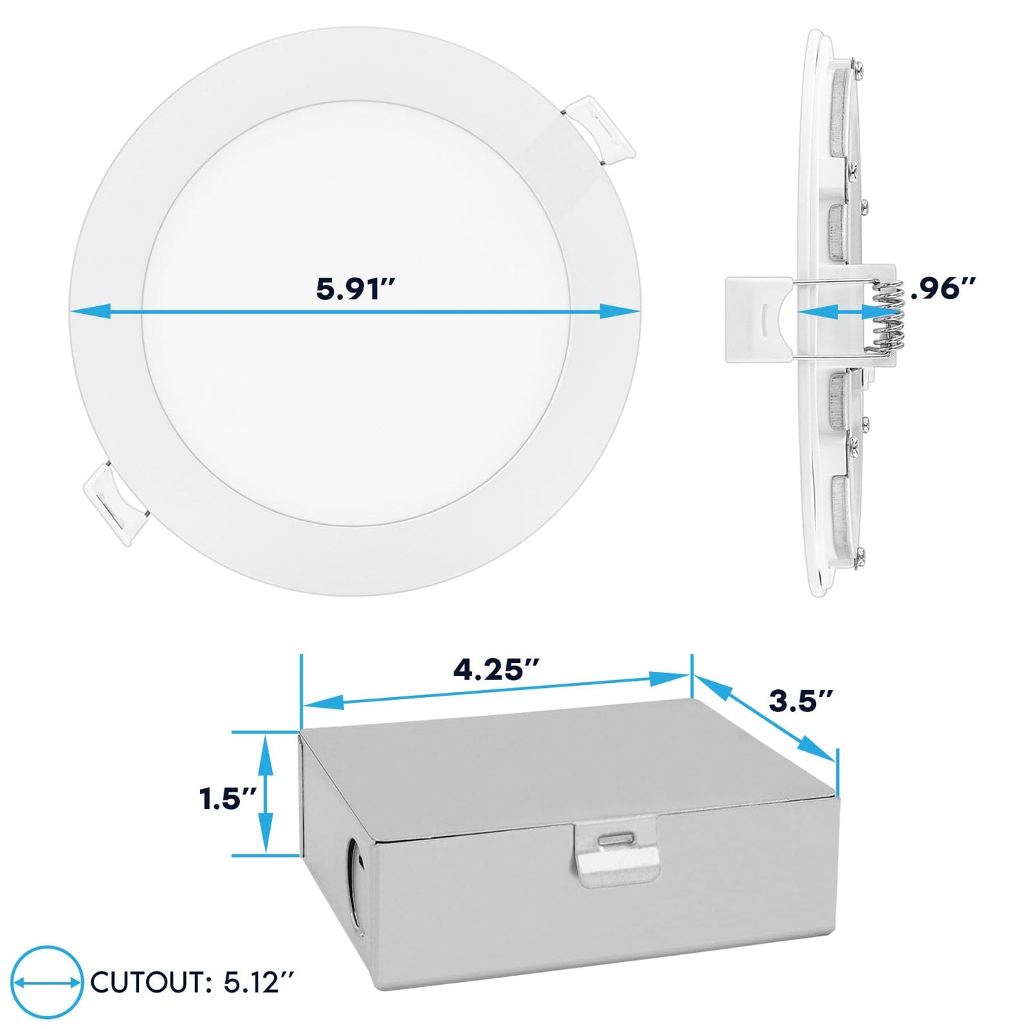 Luxrite 5 Inch Ultra Thin LED Recessed Light with Junction Box, 12W, 5CCT Color Selectable 2700K | 3000K | 3500K | 4000K | 5000K, Dimmable Wafer Lights, 1000 Lumens, ETL & Energy Star, IC Rated 4-Pack