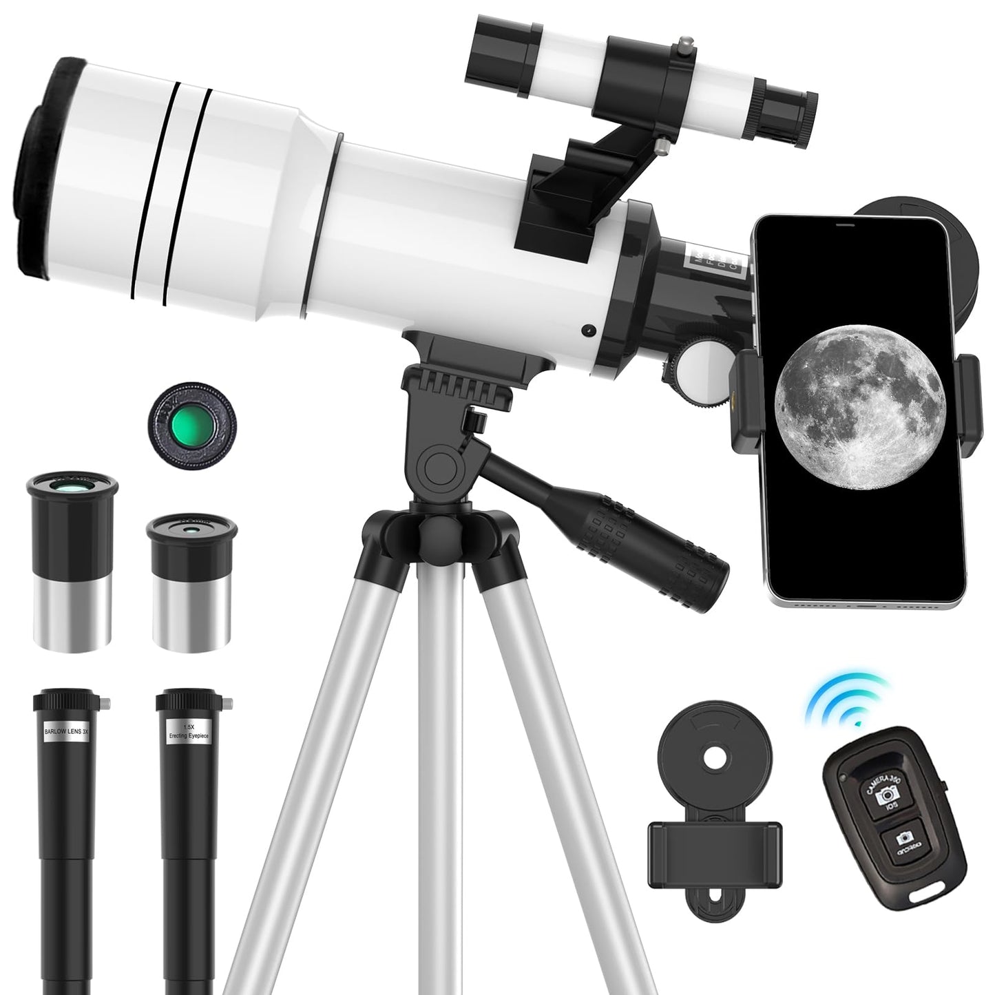 ToyerBee Telescope for Adults and Kids, 70mm Aperture Refractor Telescope for Astronomy Beginners, 15X–150X Magnification, 300mm Portable Telescope with Phone Adapter and Wireless Remote