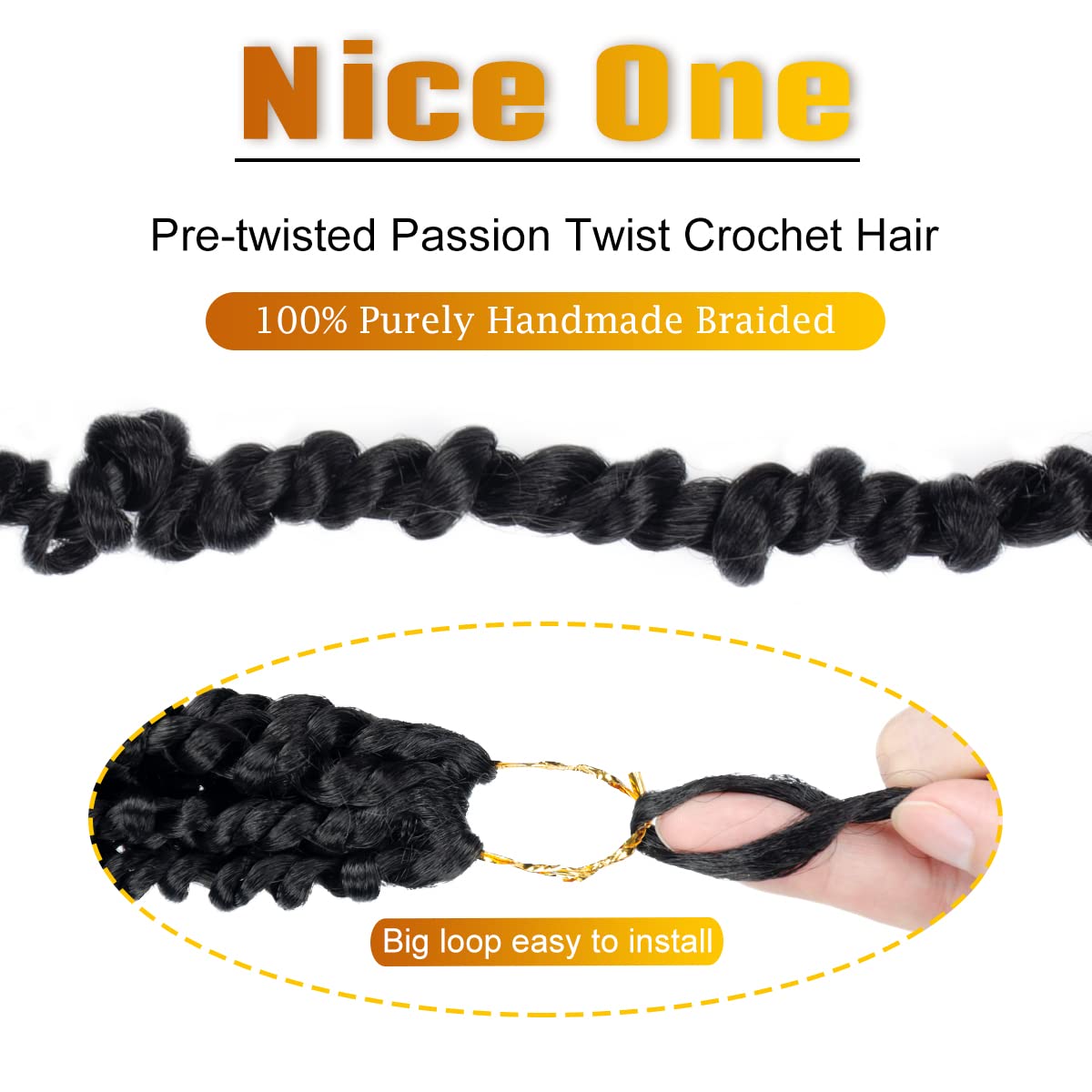 Nice One Pre-Twisted Passion Twist Hair 14 Inch, Short Passion Twist Crochet Hair for Women 8 Packs Ombre Brown Pre-Looped Passion Twists Braiding Synthetic Hair Extensions (14inch,T30#)