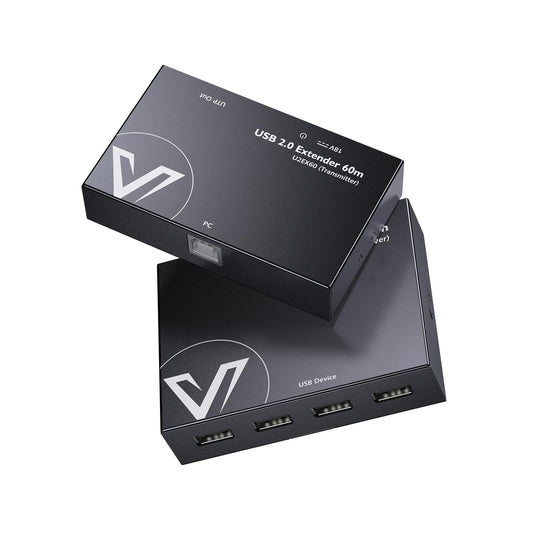 AV Access USB Extender Power Over Cable Cat5e/6/6a/7 up to 196ft/60m, 4 Ports USB 2.0 Extender Over Ethernet, Plug and Play, Supports All Operating System(Power on TX Side)