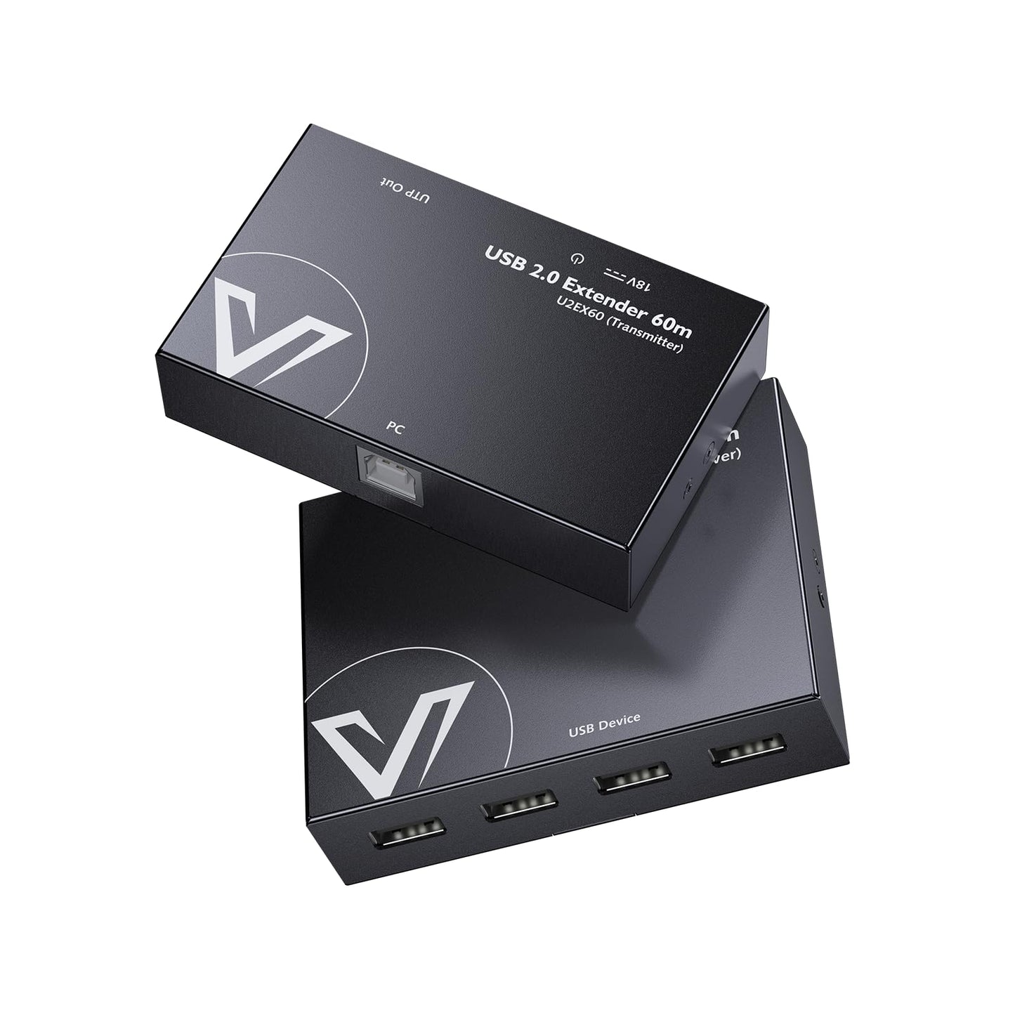 AV Access USB Extender Power Over Cable Cat5e/6/6a/7 up to 196ft/60m, 4 Ports USB 2.0 Extender Over Ethernet, Plug and Play, Supports All Operating System(Power on TX Side)