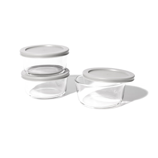 6-Piece Glass Food Storage Containers Set (3 Containers + 3 BPA-Free Lids) | 2-Cup, Leakproof | Microwave, Freezer, Oven & Dishwasher Safe | Ideal for Meal Prep & Pantry Organization, Grey