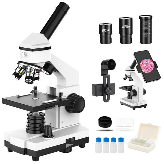 40X-2000X Monocular Microscope for Adults & Kids - Wozel Compound Microscopes for Kids with Dual LED Lights - Professional Biological Microscope with Phone Adapter Slide Set for School Home Education