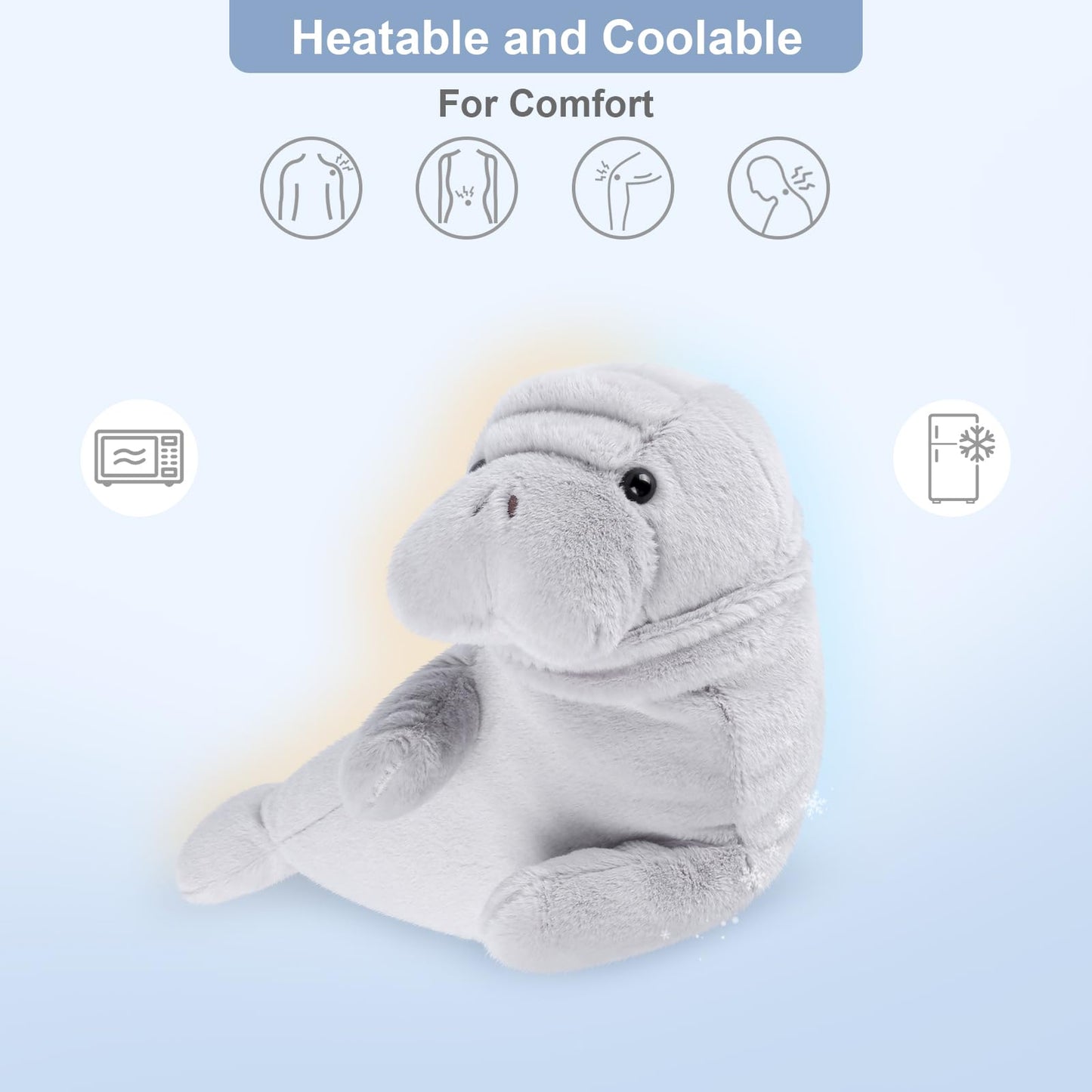 SuzziPals Coolable & Warmable Manatee Stuffed Animals, Microwavable Stuffed Animal Heating Pad for Soothing & Releaxation, Cute Stuffed Animals Plush Toy, Manatees Gifts