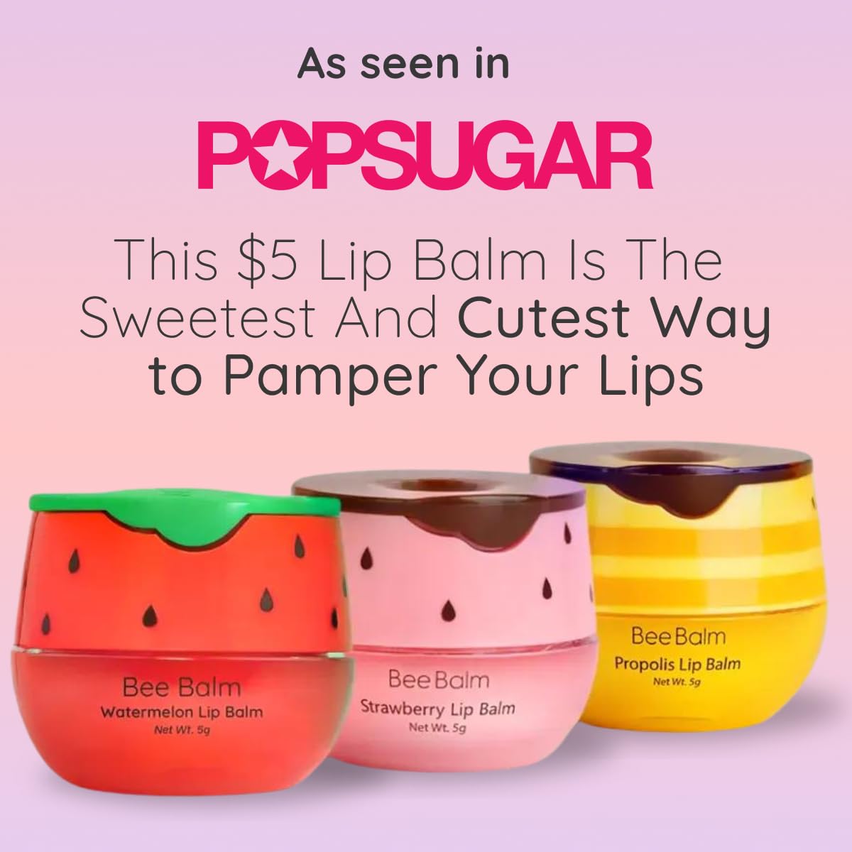 3 Pieces Lip Balm - Original BeeBalm in Watermelon, Strawberry, Honey - Hydrating Lip Care, Lip Butter for Dry and Cracked Lips, Propolis Honey Lip Mask, Lip Moisturizing & Sleep Mask