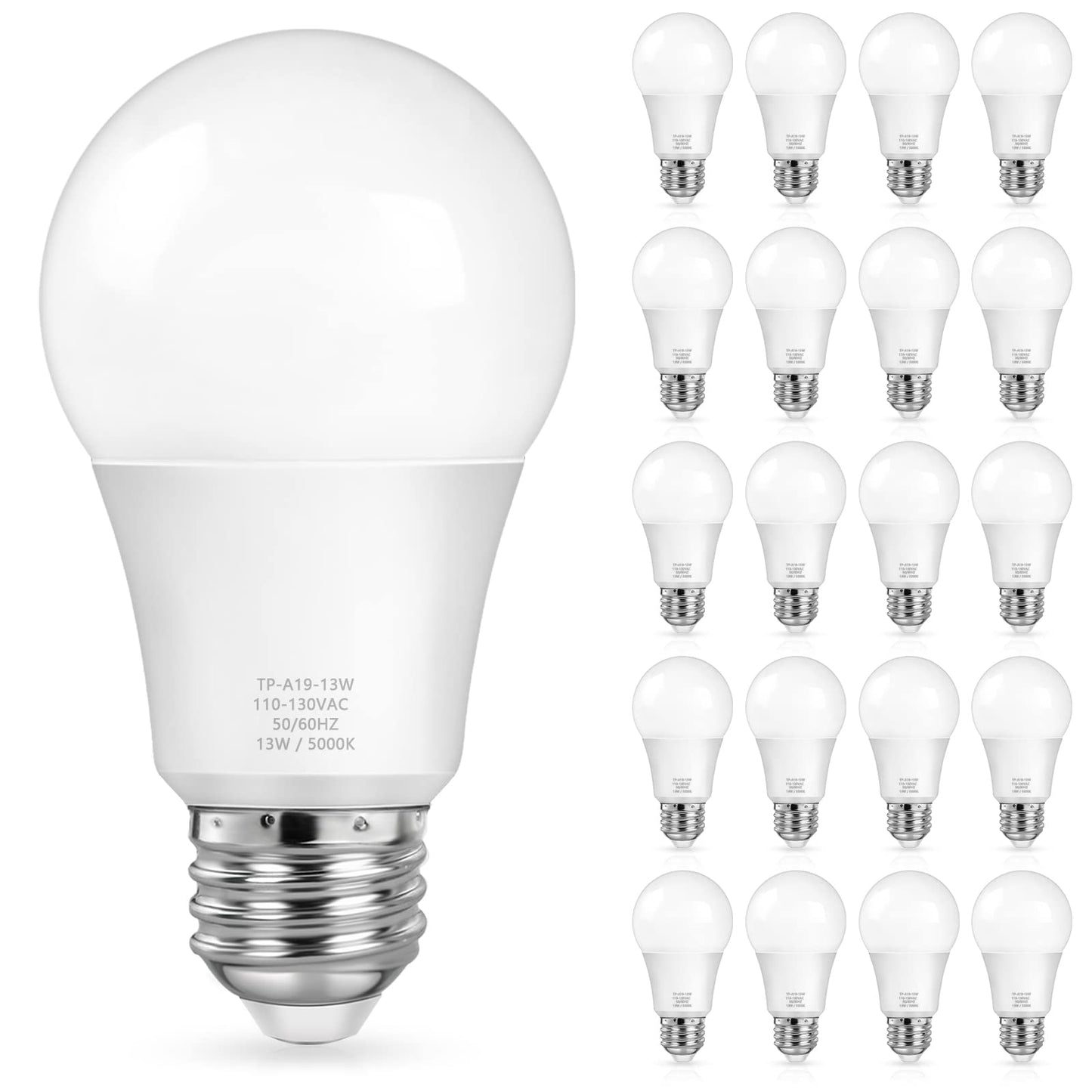 MAXvolador A19 LED Light Bulbs, 100 Watt Equivalent, Daylight White 5000K, 1500LM, E26 Base, Non-Dimmable, 13W Bright White Bulb, 20-Pack