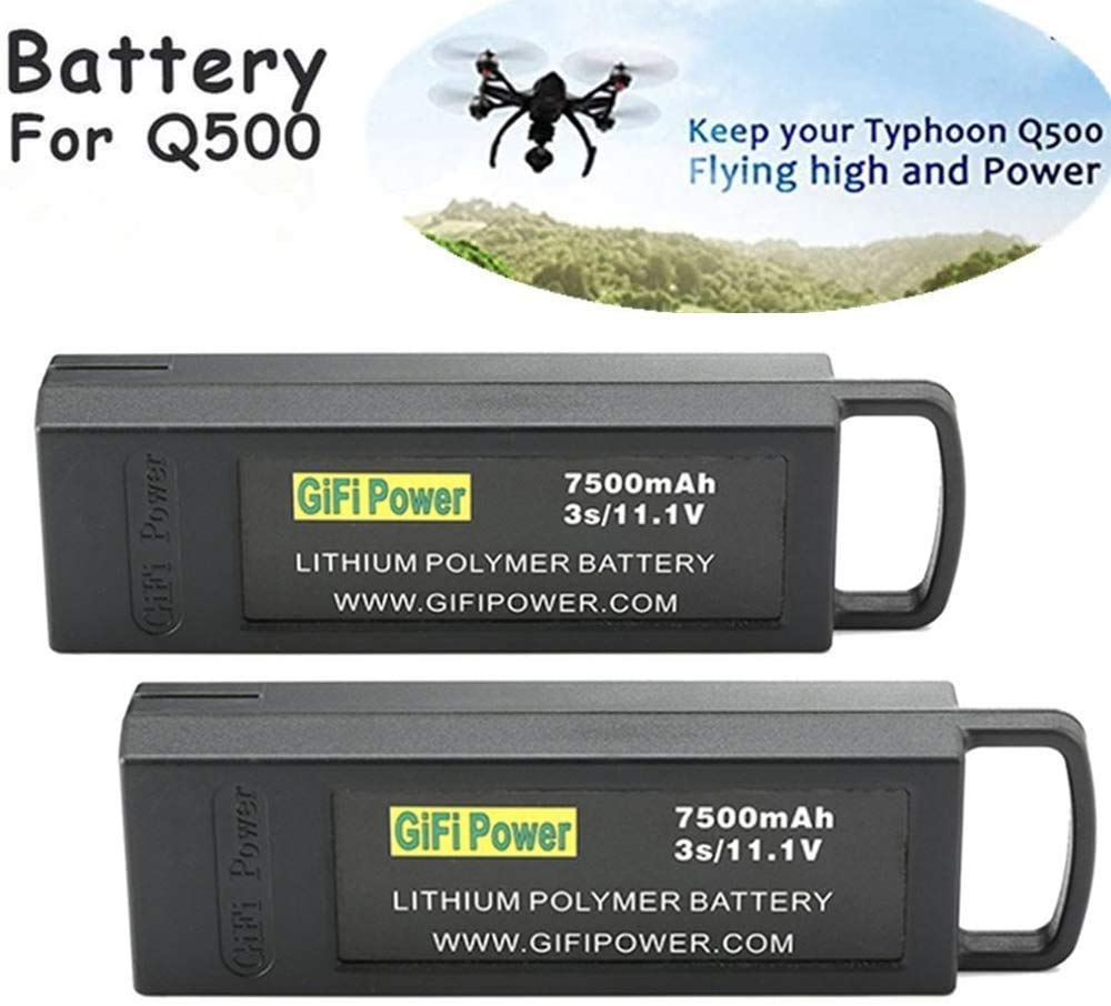 7500mAh LiPo Battery for YUNEEC Q500, 11.1V 3S High Capacity Quadcopter Battery for YUNEEC Q500+PRO/Q5004K - 2 Pack Drone Batteries