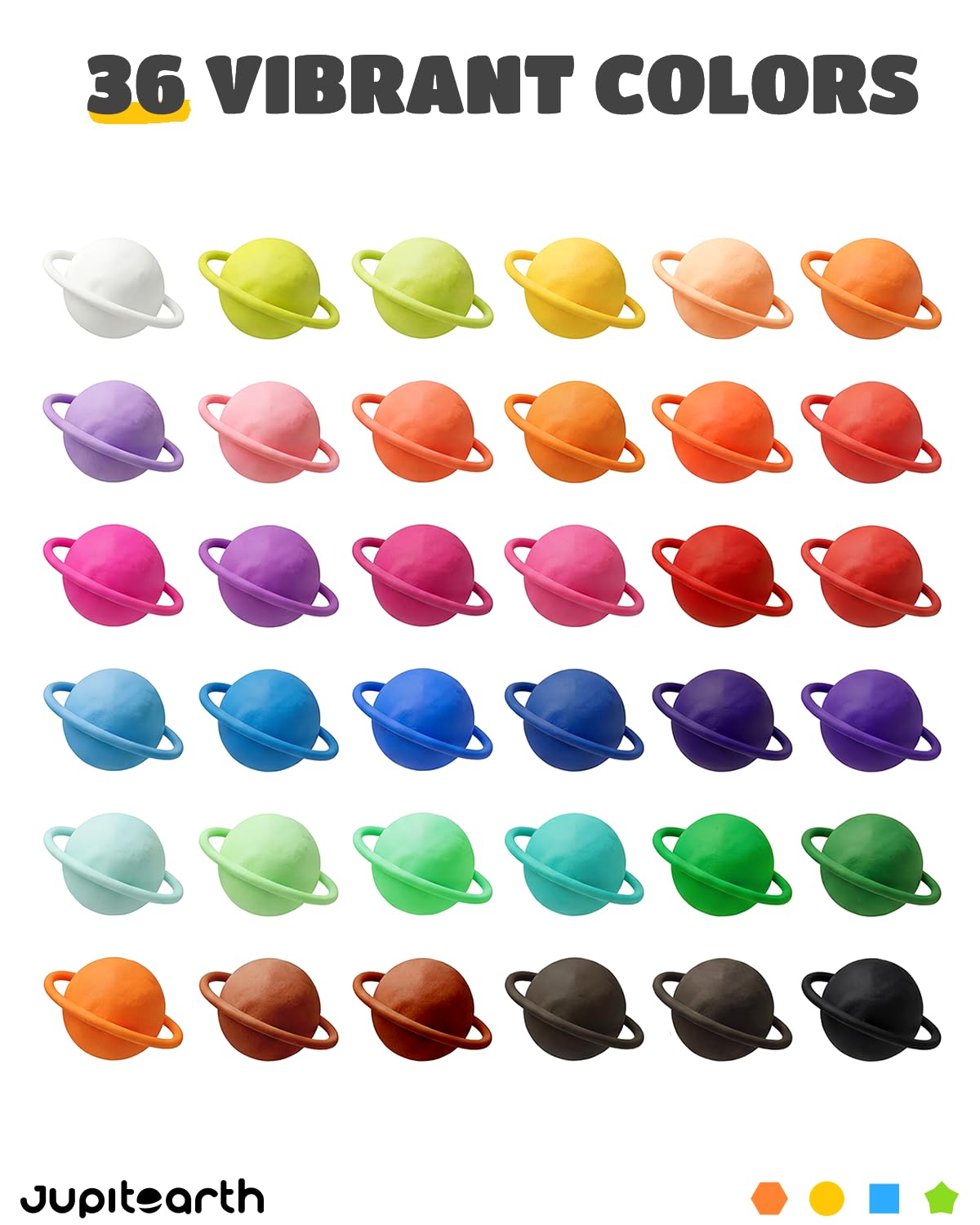 JUPITEARTH 36 Colors Modeling Dough Set, 3 Oz Non-Toxic & Safe Planet Dough with Molds & Tools, Back to School Supplies for Arts & Crafts, Birthday Party Favors Gifts & Prize Toys for Kids Age 3+