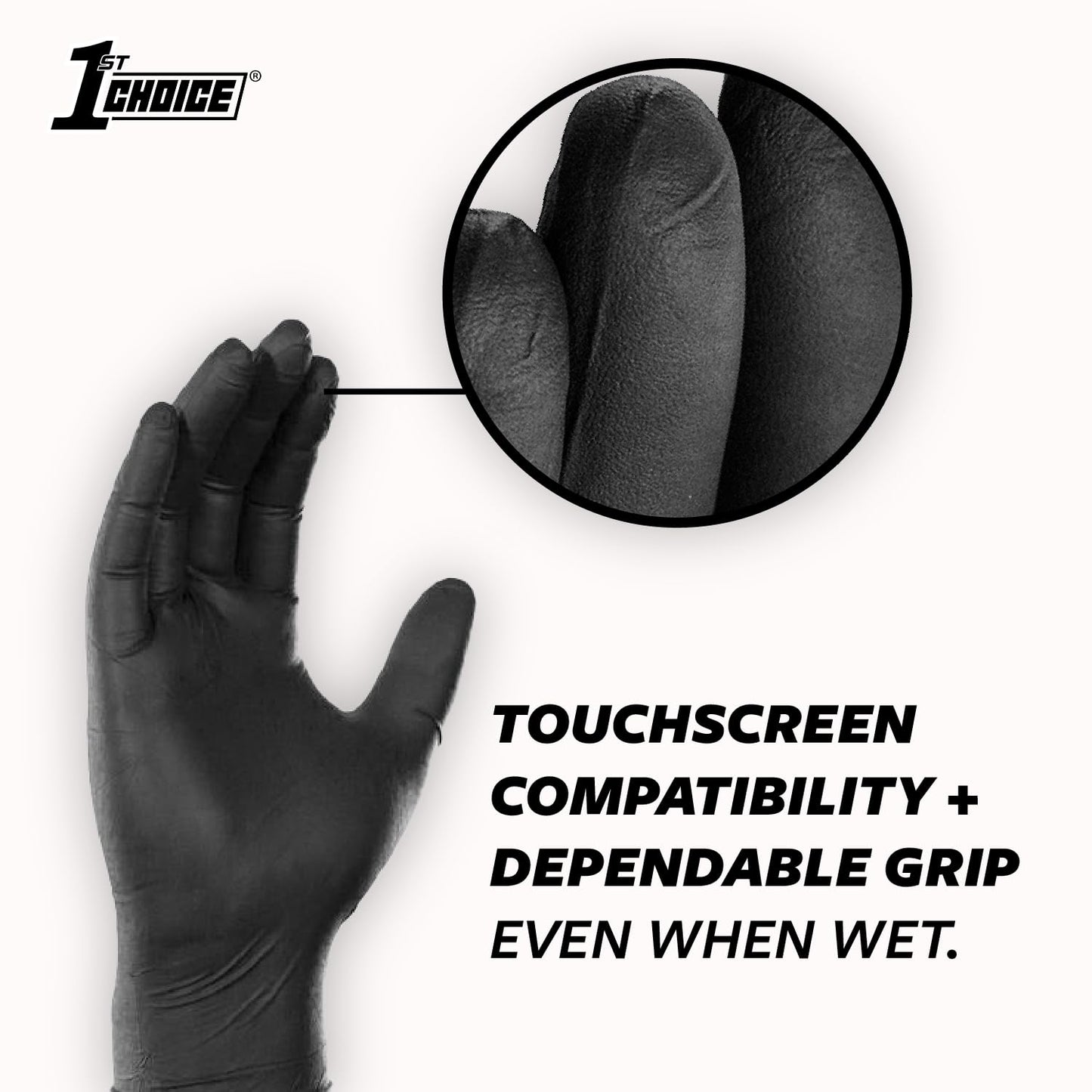 1st Choice Black Nitrile Disposable Cleaning Gloves, Large, 6 Mil, Latex-Free, Textured, Case of 1000