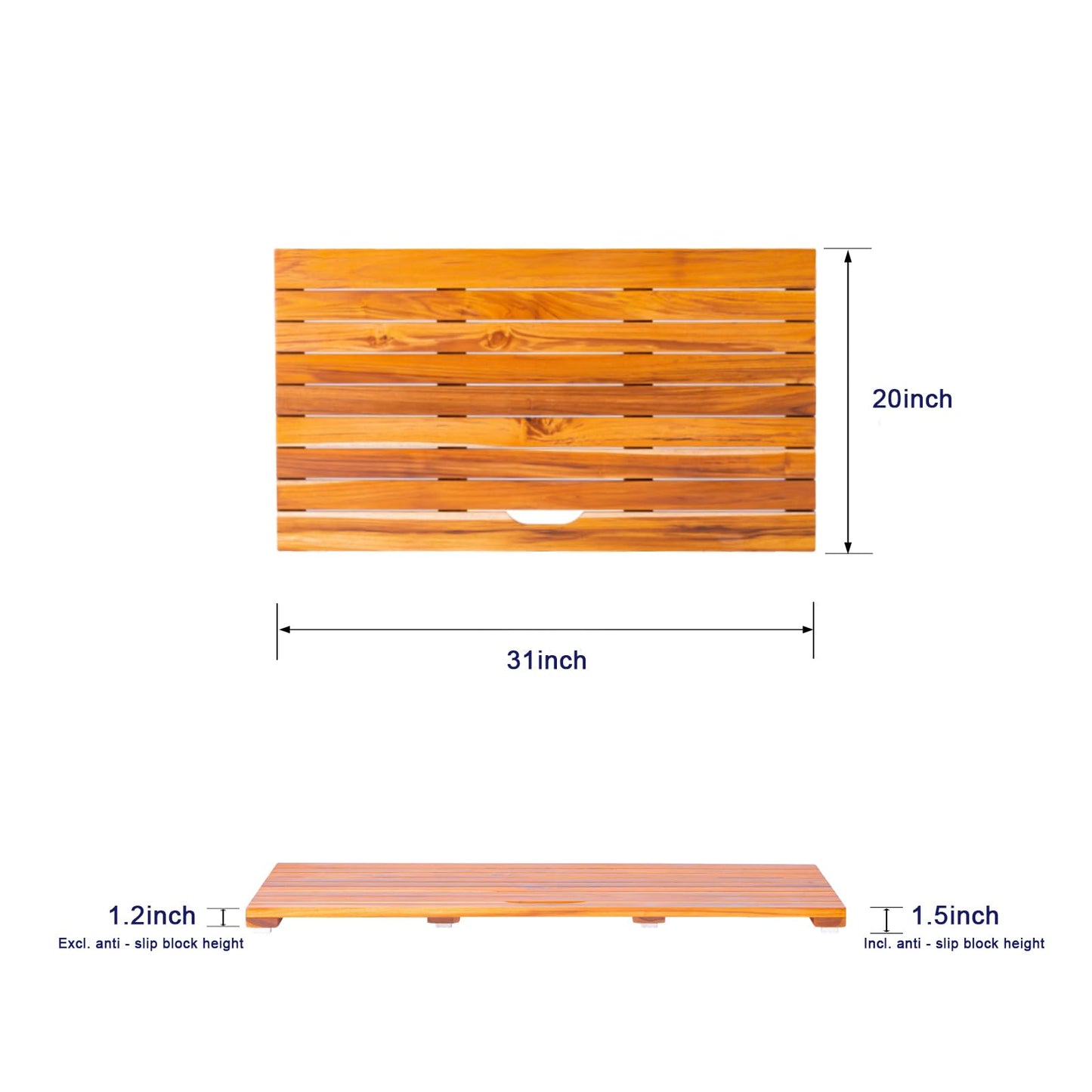 NNN 31" x 20" Teak Shower Mat – Handcrafted, Marine-Grade Reinforced, Supports Up to 400 lbs, Indonesian Teak.