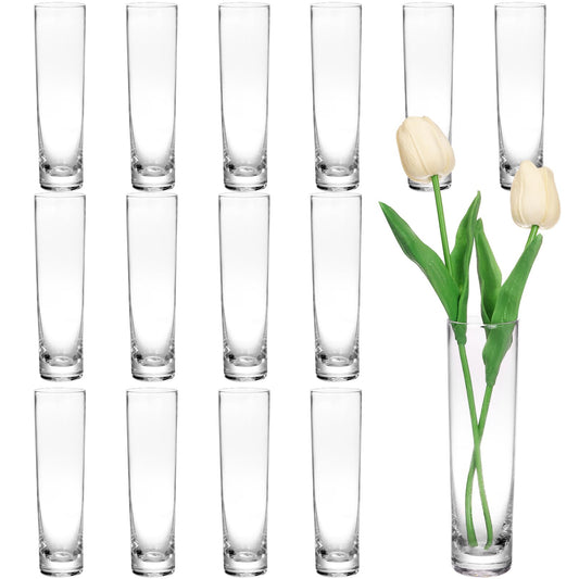 Fixwal 15 Pack Glass Cylinder Bud Flower Vases for Centerpieces Clear Small Glass Vases for Wedding Decorations,Handmade Clear Glass Vases for Party Decor,Cylinder Vases in Bulk for Home Decor