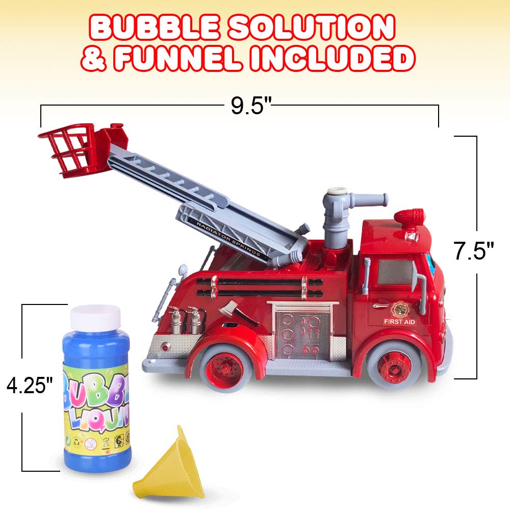 ArtCreativity Bubble Blowing Fire Engine Toy Truck for Kids - Awesome Light Up LED and Siren Effects - Bubble Solution and Funnel Included - Best Birthday Gift for Boys and Girls 5+