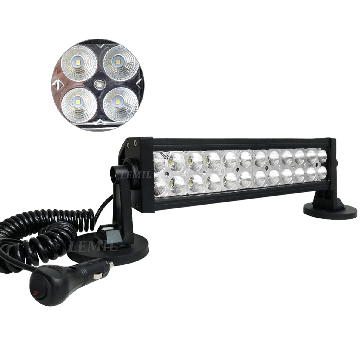 LEMIL 72W Led Light Bar Flood Light Magnetic Work Light Cigarette Lighter Waterproof Driving Off Road with Rocker Switch Wiring Harness for Ford Boat Truck SUV UTE ATV UTV 12V 24V