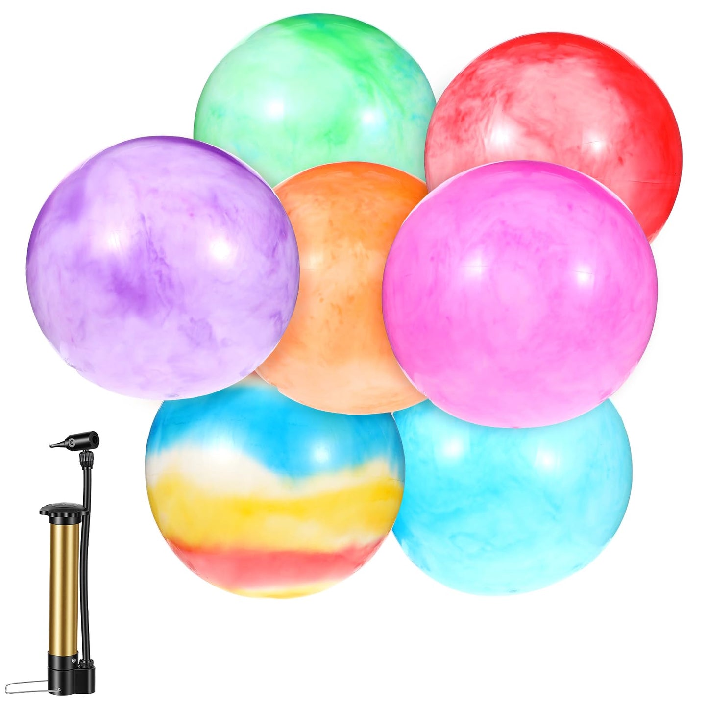 Qianyu 7PCS Inflatable Playground Balls 18 Inch Fun Rubber Beach Ball Bouncing Sensory Playballs Kickball Dodge Ball with Hand Air Pump for Play Beach Backyard Indoor Outdoor Party Favors