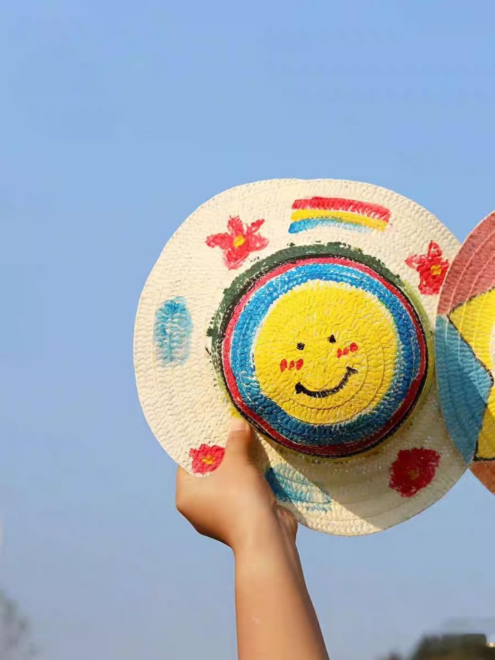 Cumuiu DIY Straw Hat Craft Painting Hats Handmade Hat Tea Party Hats Cap Beach Sun Hat Art Painting Hat with Paints & Brush (US, Age, 3 Years, 5 Years, 10)
