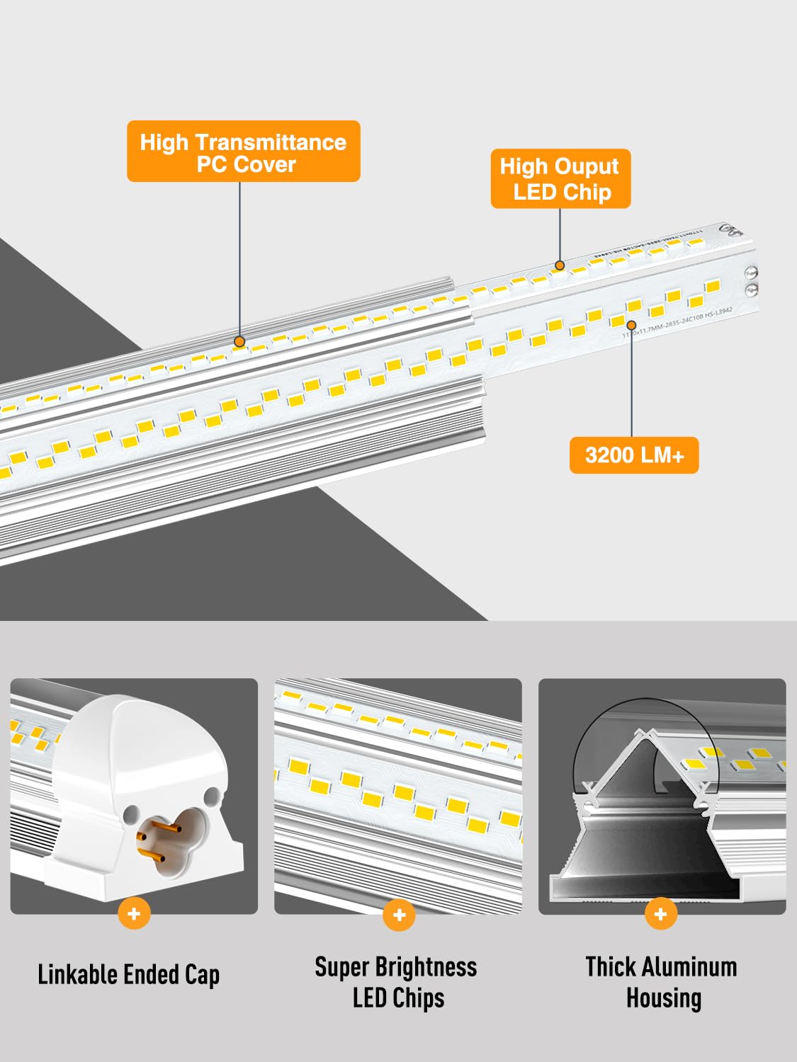 OnlyLux LED Shop Light, 25W 3750LM 6000K Super Bright, Plug and Play, Linkable Utility Shop Lights for Garage, Cabinet, Workbench, Workshop (6 Pack)