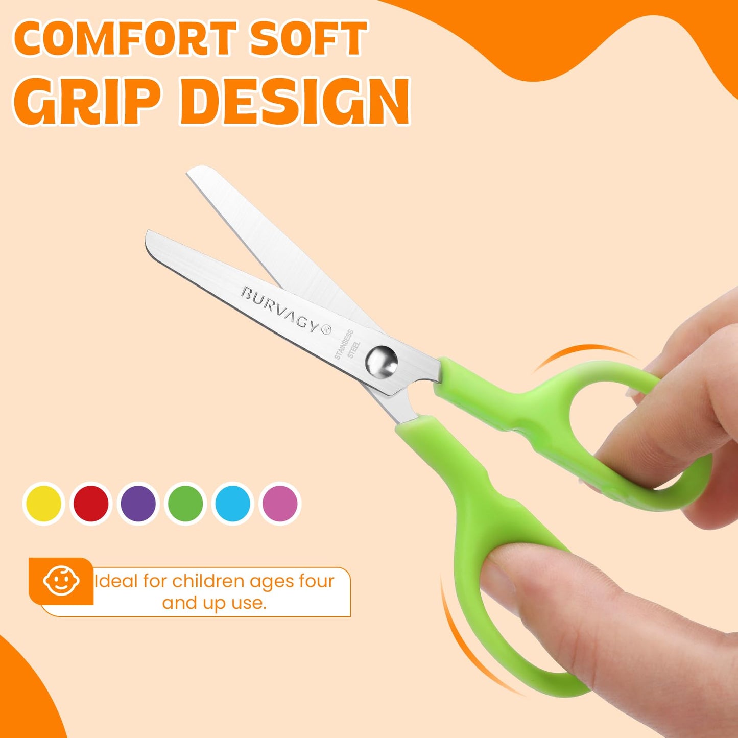 BURVAGY 120Pack 5" Small School Student Blunt Craft Kids Scissors, Sharp Stainless Steel Blades Safety Comfort Grip Scissors for Kids Children Cutting Paper, 5Inch