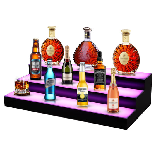 FAHKNS LED Lighted Liquor Bottle Display, 3 Tiers 16 Inch LED Liquor Shelves with RF Remote, Liquor Bottle Accessories Shelf for Home Bar, 16 Static Colors 4 Dynamic Mode