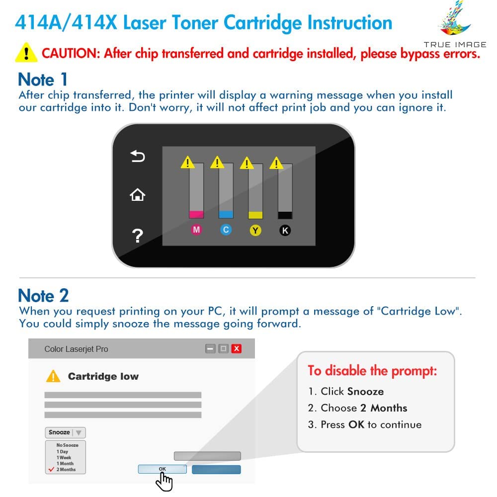 TRUE IMAGE Compatible 414A Toner Cartridge Replacement for HP 414A 414X W2020A for HP Color Laserjet Pro MFP M479fdw M479fdn M454dw M454dn M454 M479 Printer Toner (Black Cyan Yellow Magenta,4-Pack)