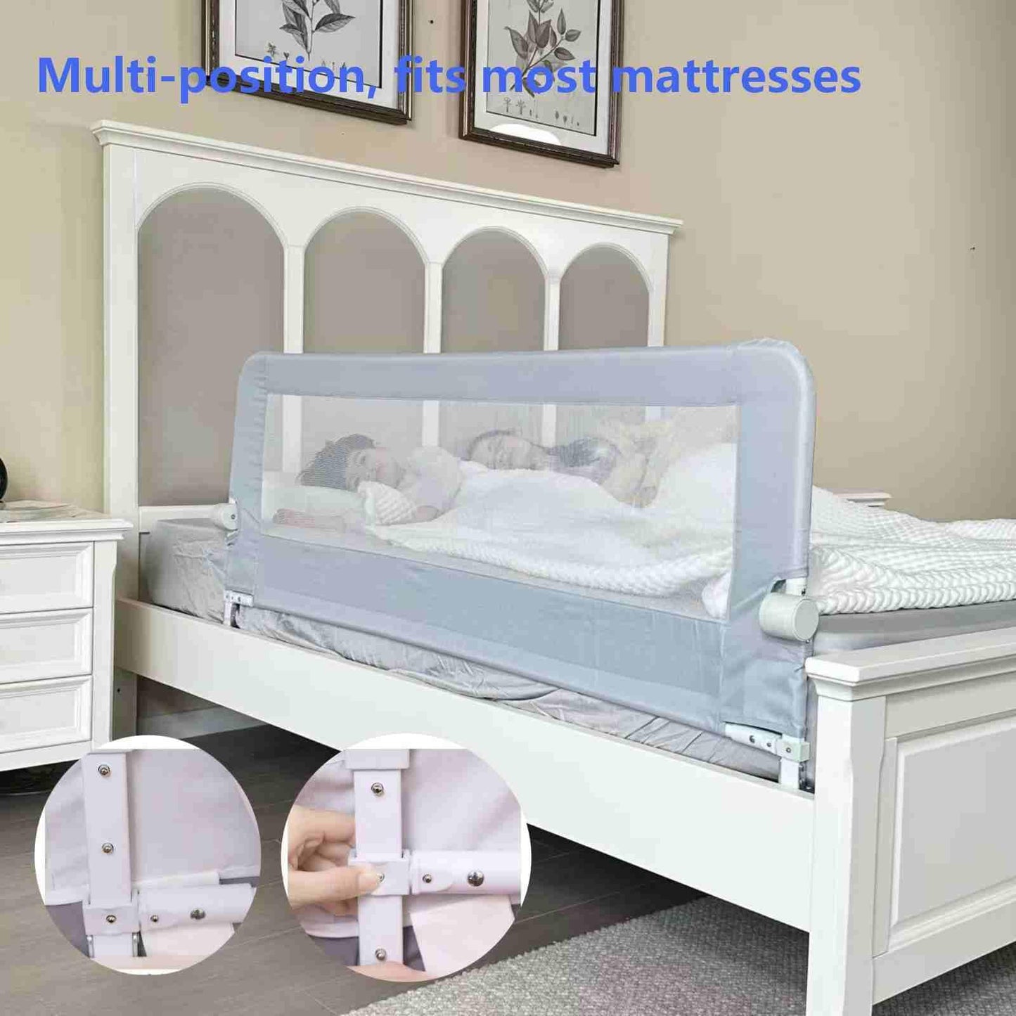 Grelife Foldable Bed Rail for Toddlers, Tall Toddler Bed Rails for Twin, Full, Queen Bed, Baby Bed Rail Guard with Reinforced Metal Frame & Breathable Mesh (1, Gray, 59.0")