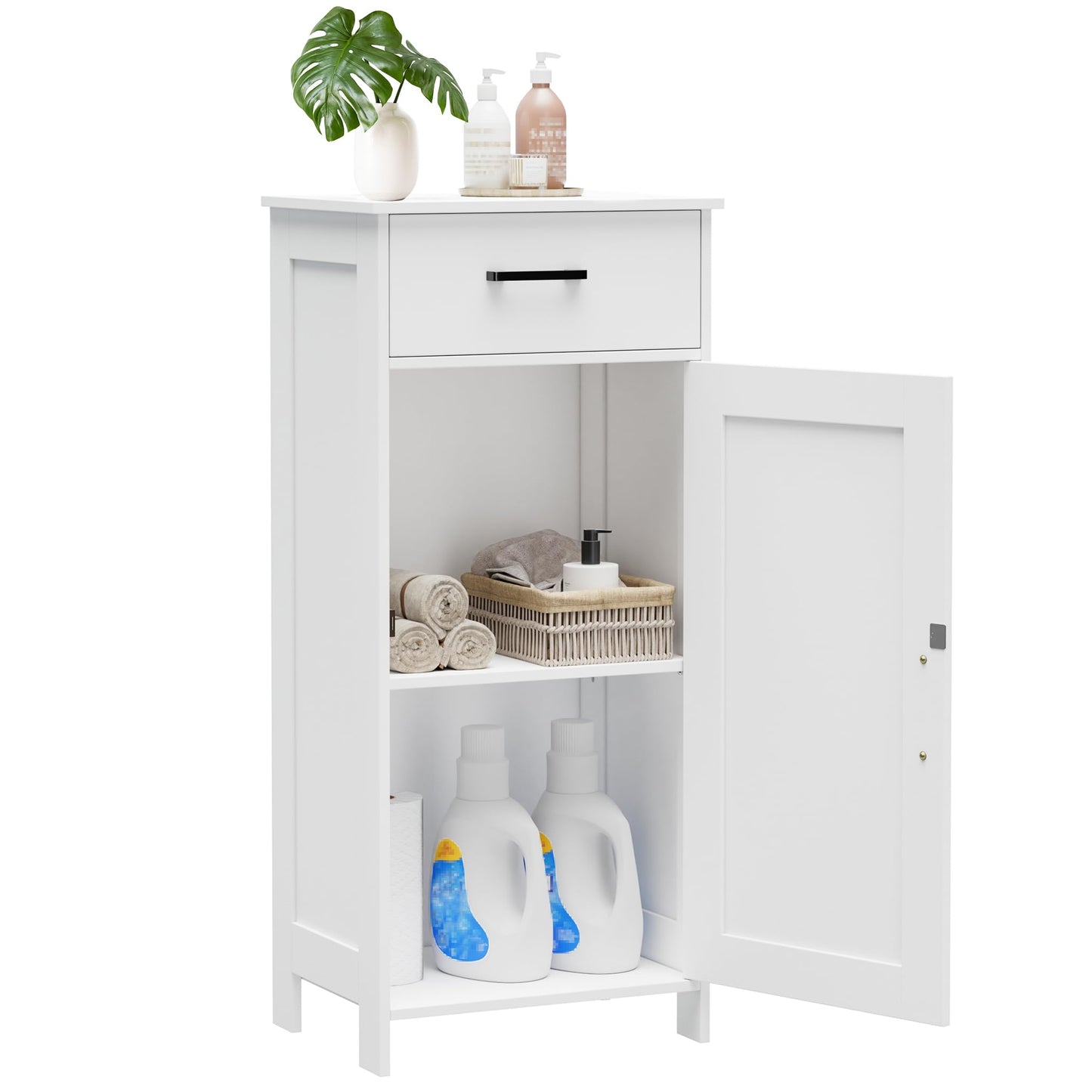Homhedy 35.4" H Bathroom Cabinet with Drawer, Bathroom Organizers and Storage, Adjustable Shelf, Floor Cabinet for Living Room, Entryway, Kitchen, White, (15.7" W)