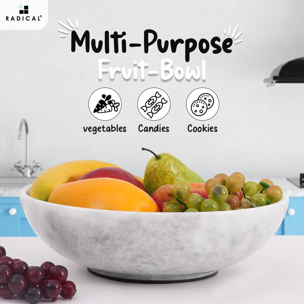 Radicaln Marble Fruit Bowl 10" Inches White Handmade Candy Bowl for Kitchen, Elegant Marble Bowl for Coffee Table Decor, Fruit Dish Holder for Countertop, Entryway Table Bowls, Modern Kitchen Decor