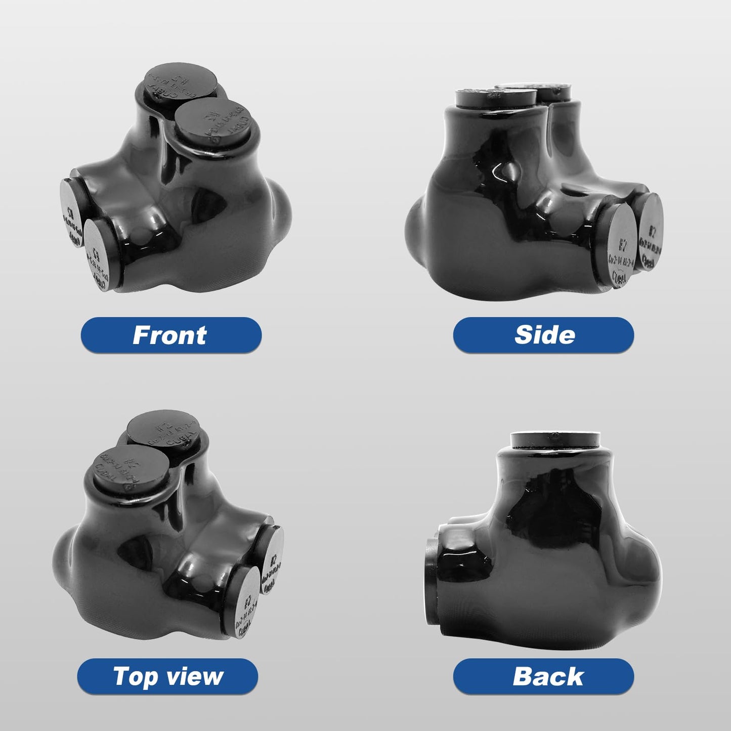 Black Multi-Tap Insulated Wire Connectors -2 Port Single-Sided Entry - 2-14 AWG Wire Range -Slotted or 5/32" Allen Hex -Dual-Rated Aluminum to Copper Wire Connectors -6061-T6 CU9AL -(16 Pack)